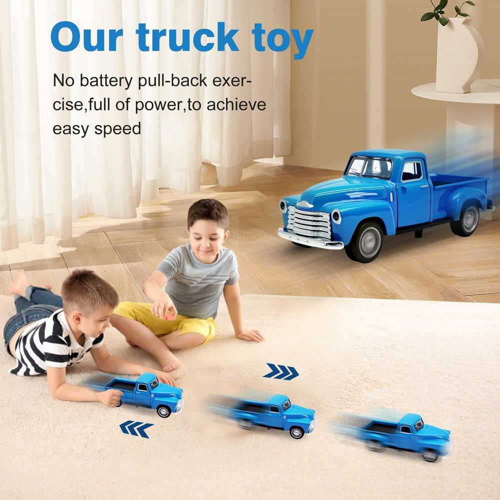 AGSIXZLAN Little Blue Truck front view emphasizes compact 1:32 scale for easy handling.