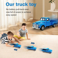 AGSIXZLAN Little Blue Truck front view emphasizes compact 1:32 scale for easy handling.