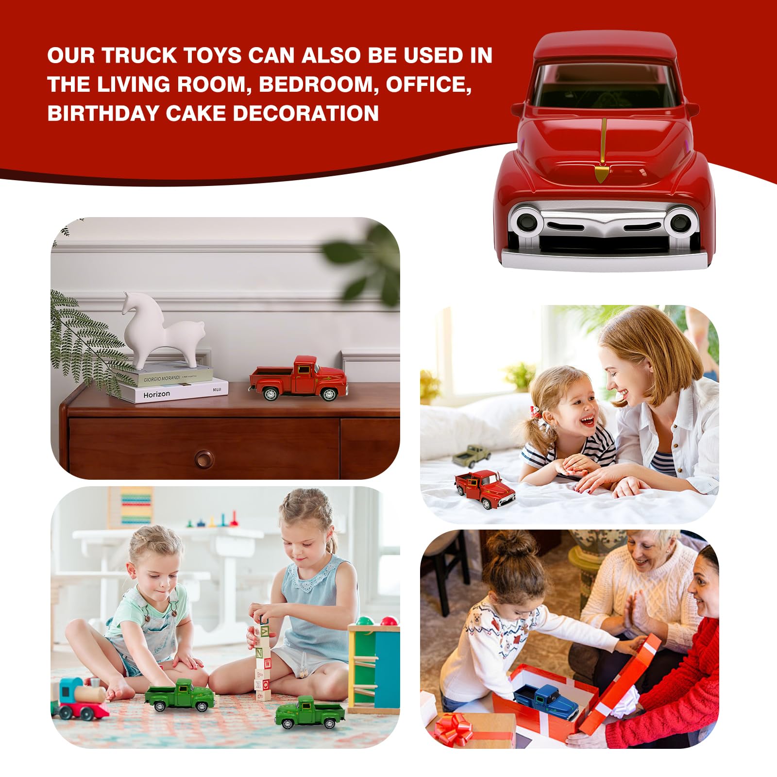AGSIXZLAN Little Red Truck ornaments on back for customizable play.