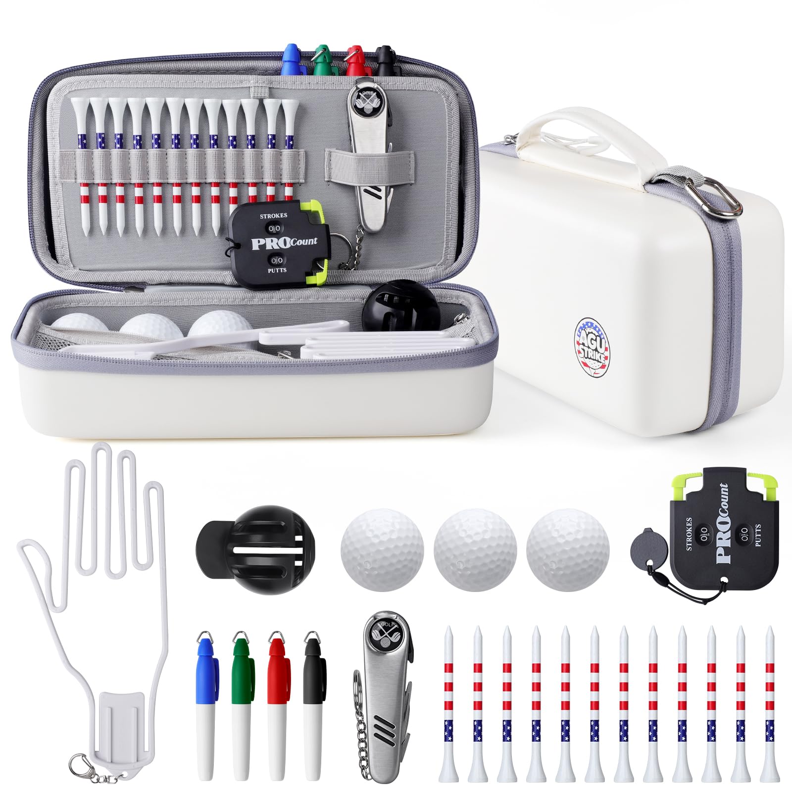 AGUstrike golf accessories kit case keeps gear organized for easy transport