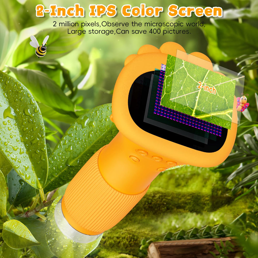 Ahalfcit kids microscope with LED lights adjusts to reveal tiny details clearly.
