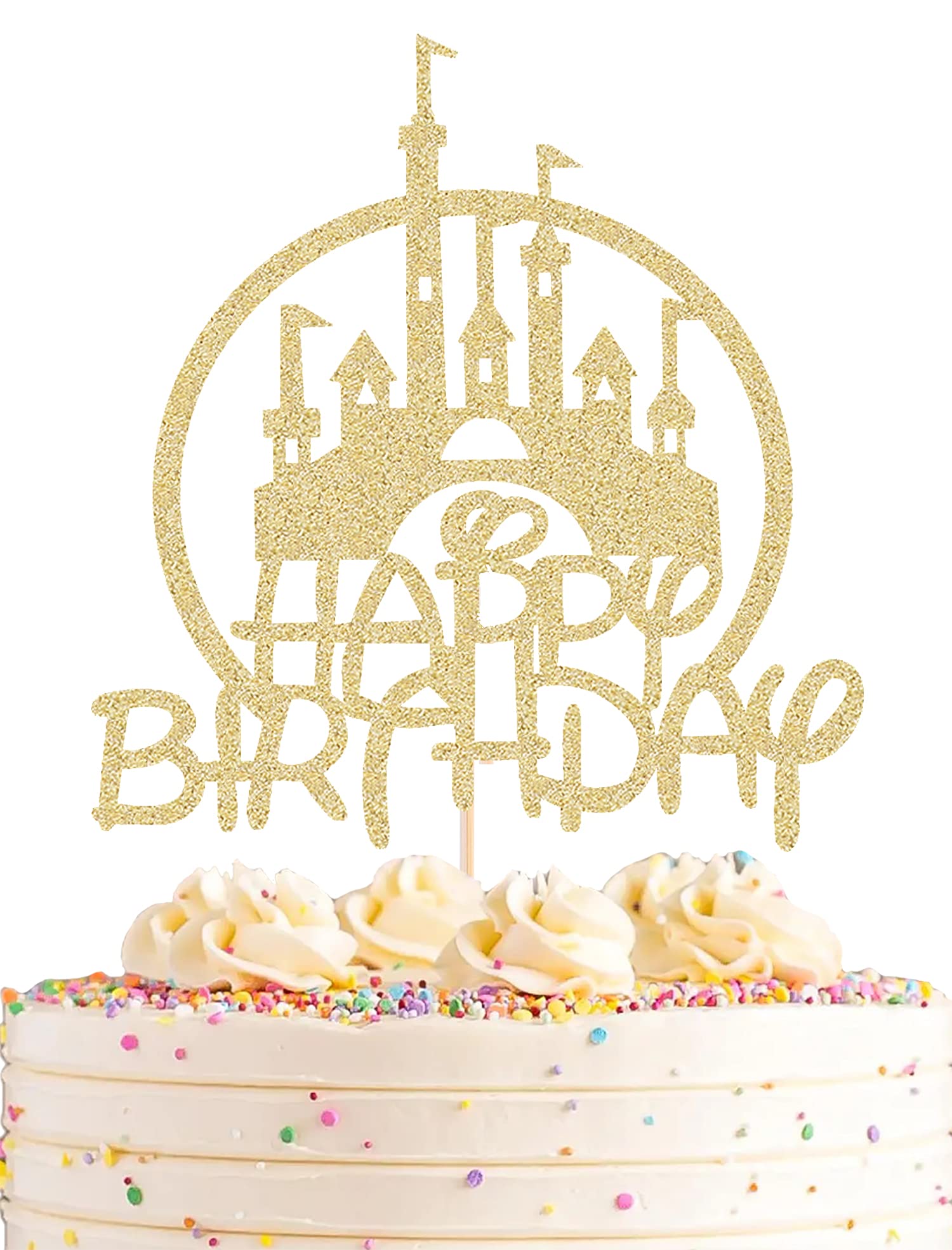 AHAORAY castle cake topper with gold glitter adds magical castle vibes to celebrations