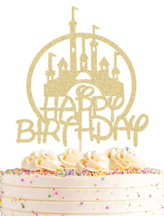 AHAORAY castle cake topper with gold glitter adds magical castle vibes to celebrations