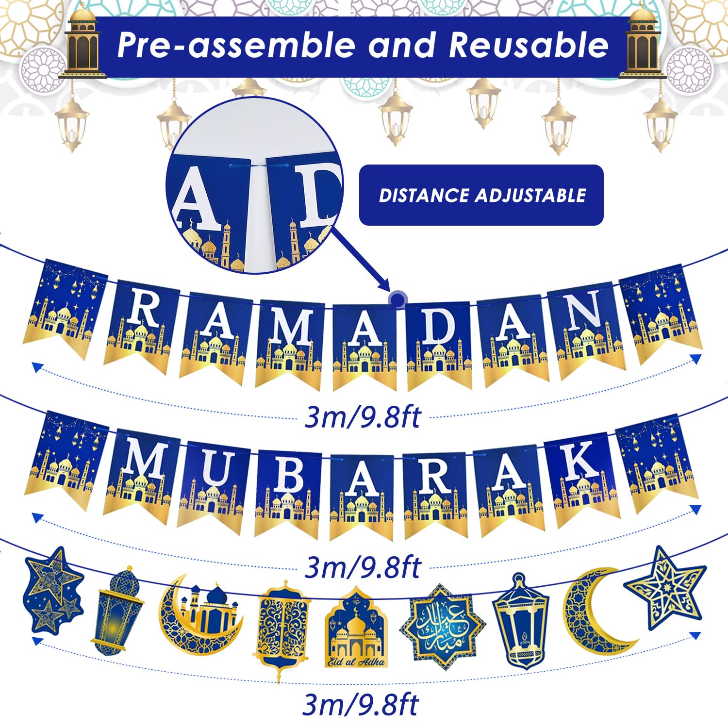 AhfuLife crescent-star garland with Islamic patterns enhances authentic decor.
