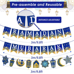 AhfuLife crescent-star garland with Islamic patterns enhances authentic decor.