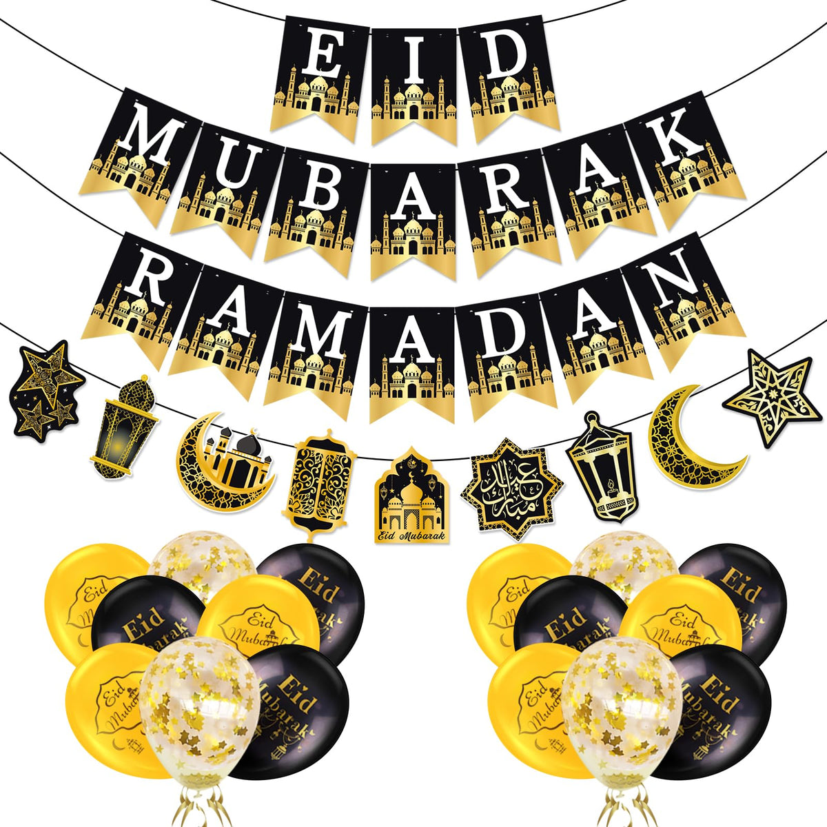 AhfuLife Ramadan Eid banner set—four banners ready to hang on walls.