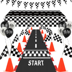 AHIER traffic cones with flags for durable, reusable race-themed party decor.