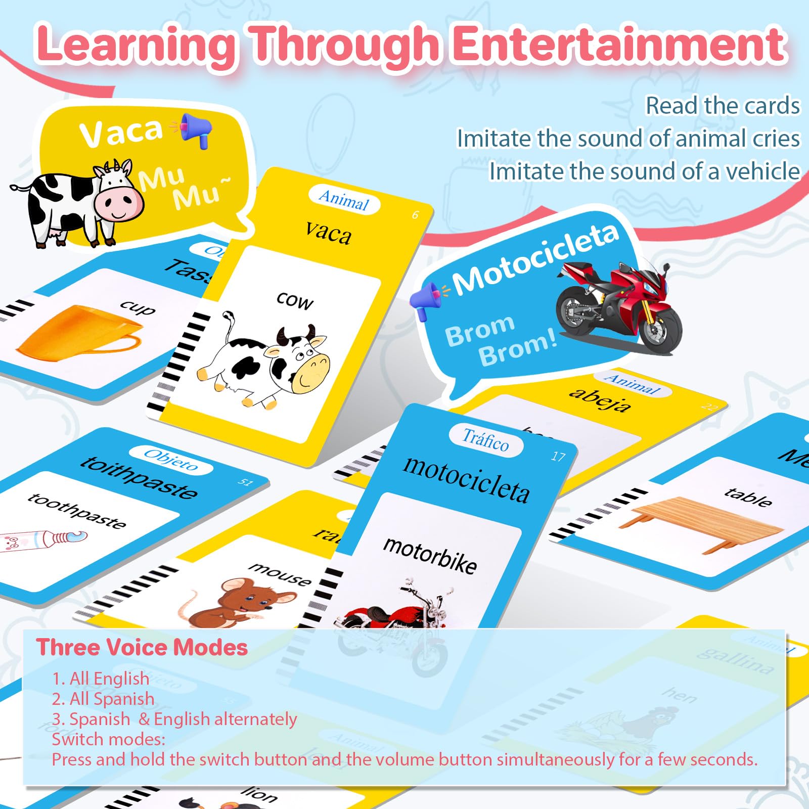 AHJ Talking Flash Cards double-sided cards expand vocabulary in English and Spanish