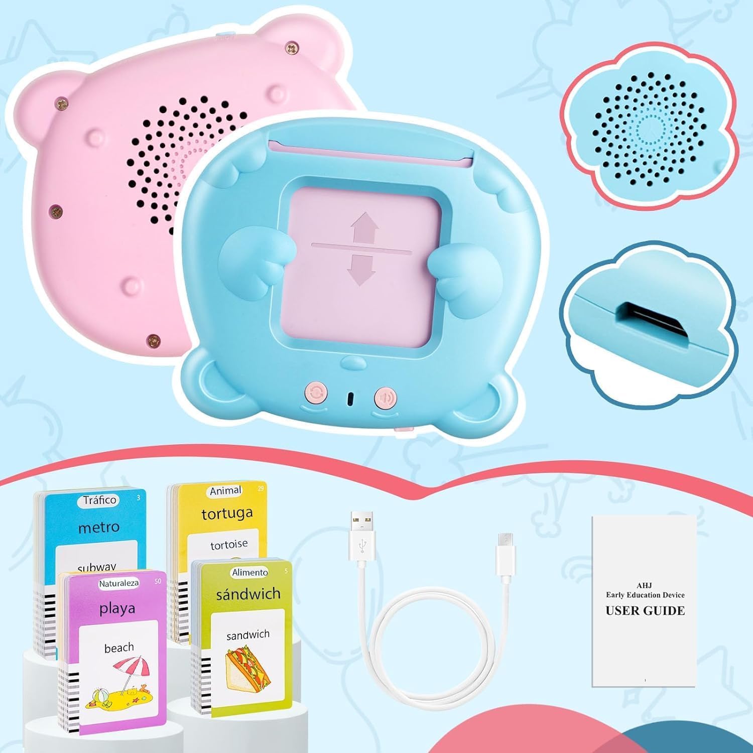AHJ Talking Flash Cards rechargeable battery supports longer screen-free learning