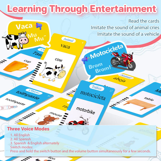 AHJ talking flash cards with transportation images support language building during play.