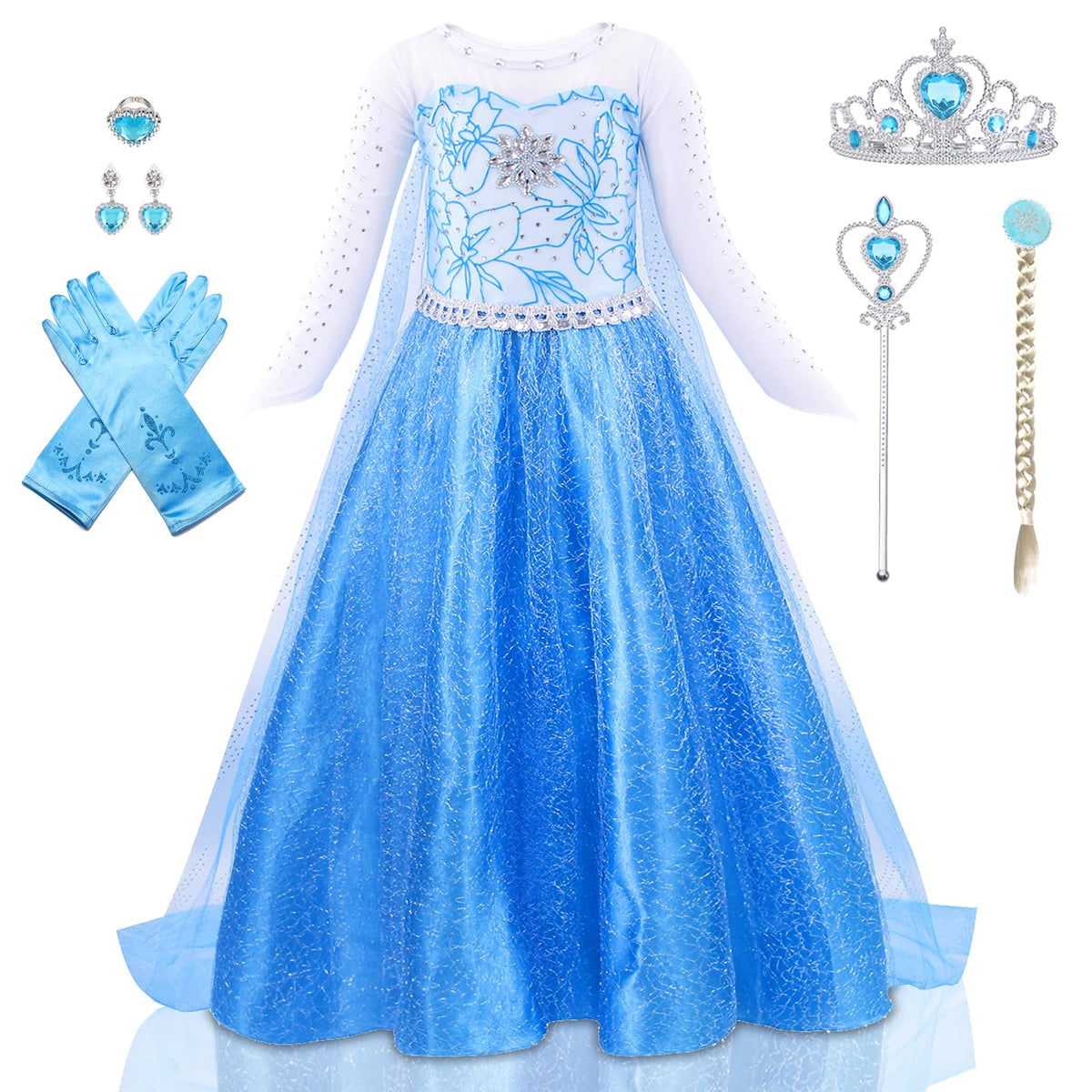 AHLPO Elsa dress with blue cape set, ideal for imaginative play and birthday photos