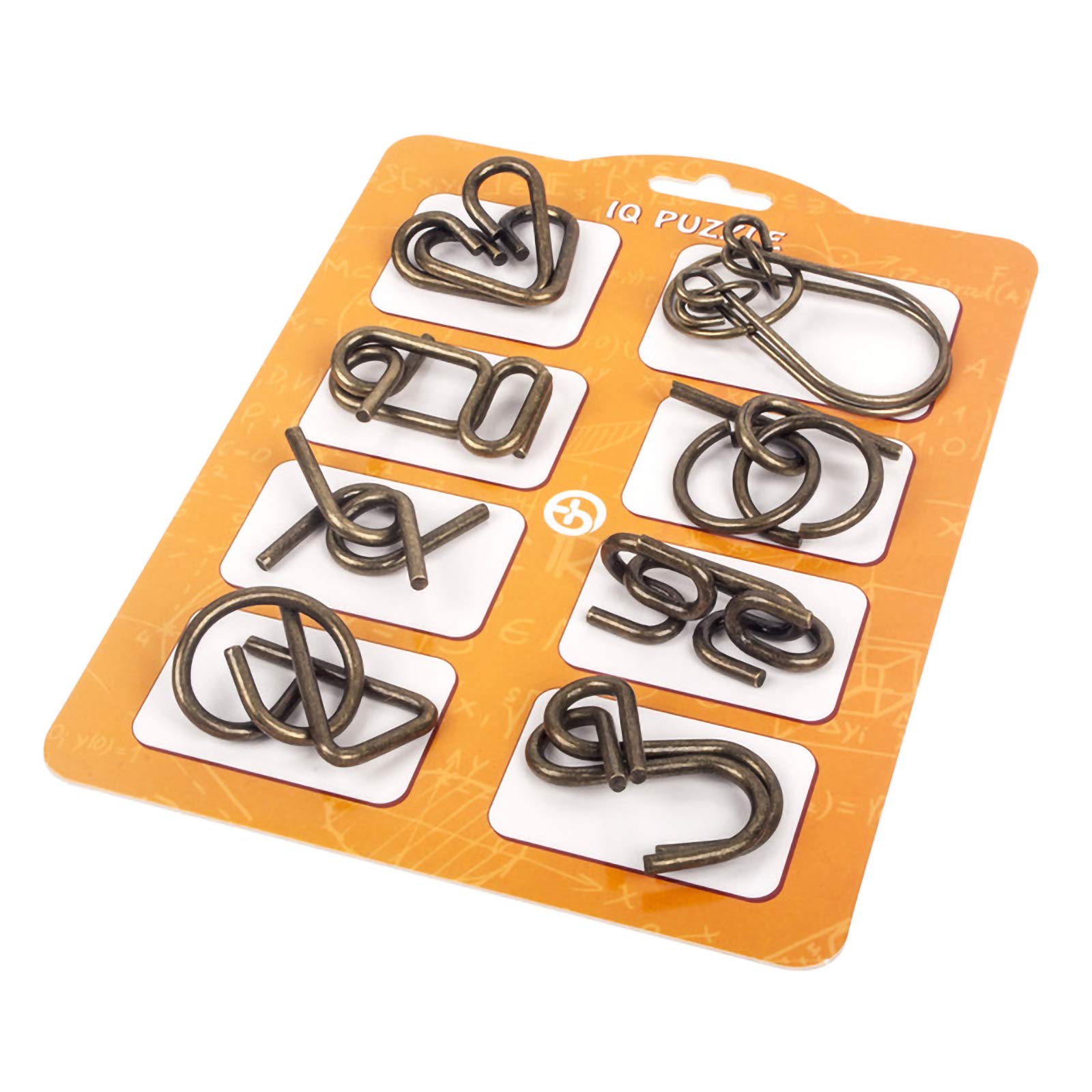 Ahyuan metal wire brain teaser set with 16 pieces for challenging, portable entertainment