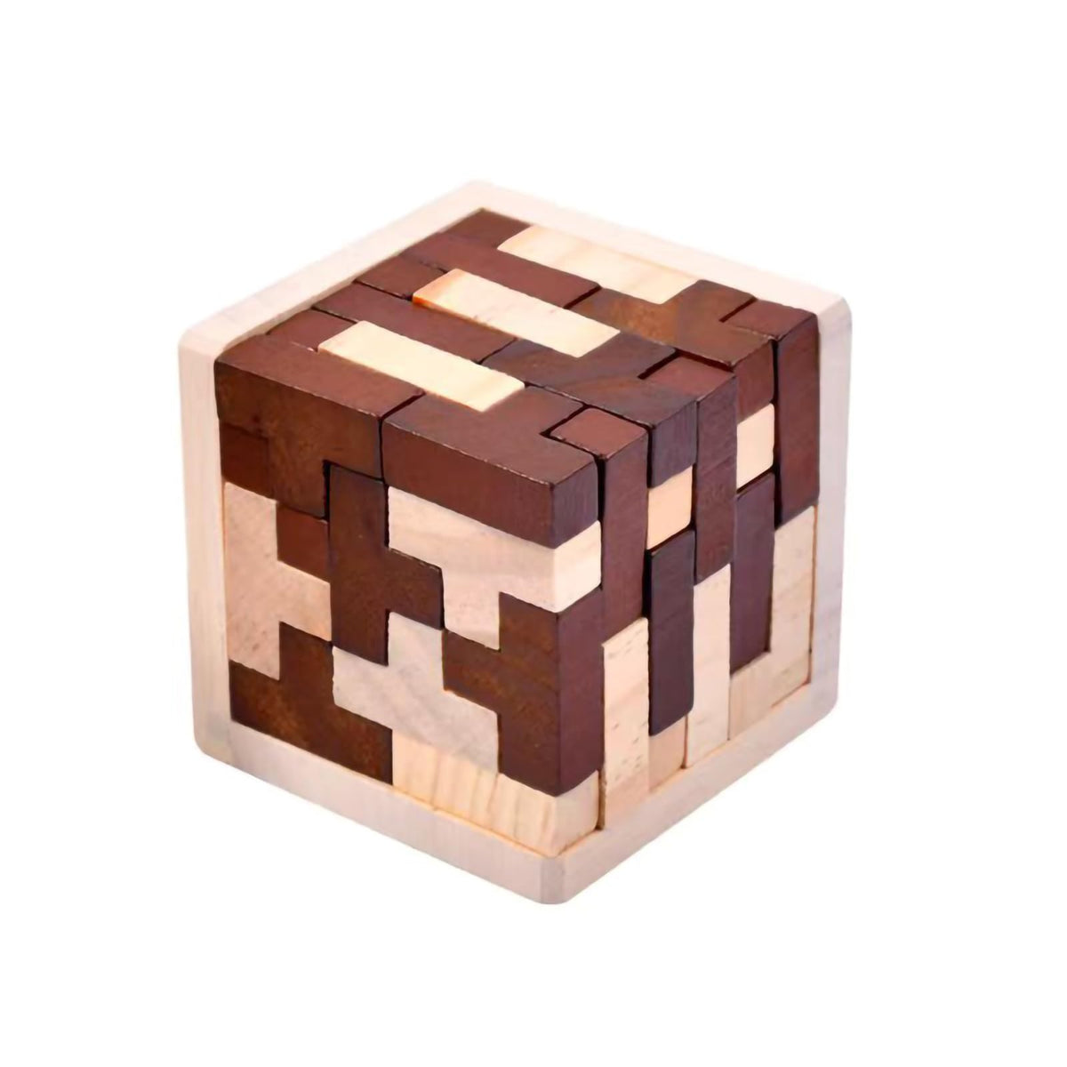 Ahyuan wooden brain teaser cube front view with smooth basswood finish for mindful play