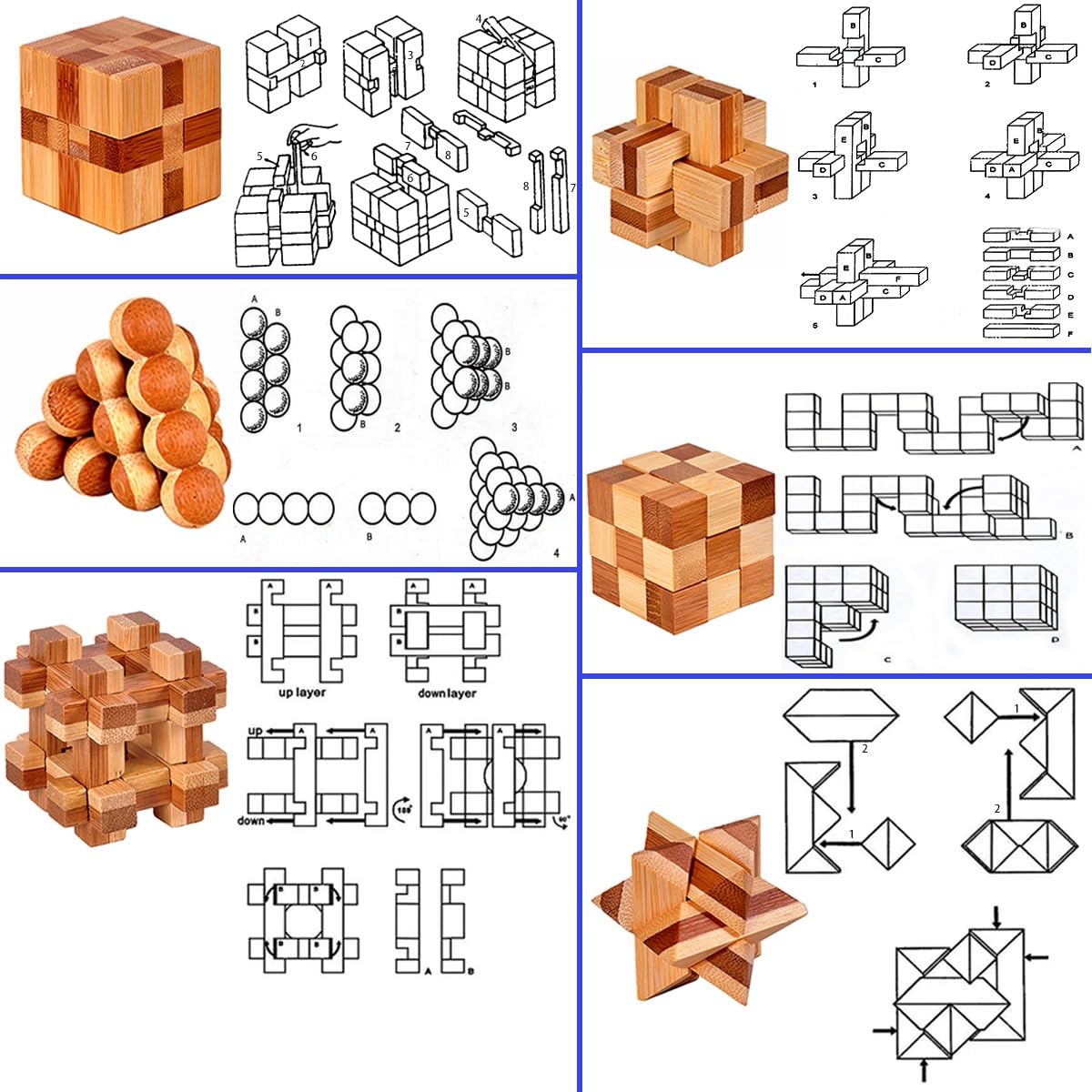 Ahyuan wooden burr designs featuring seed, ball, and star shapes