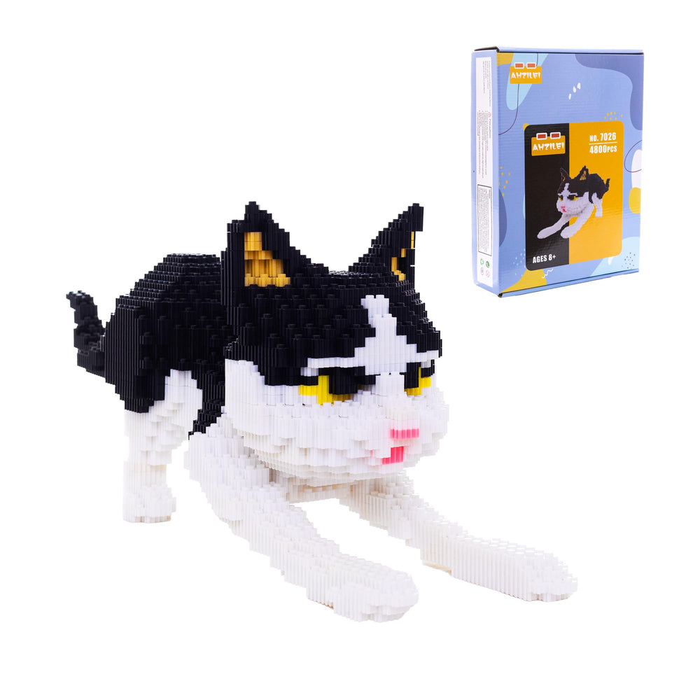 AHZILEI Cow Cat model side view highlights intricate micro bricks for elegant display