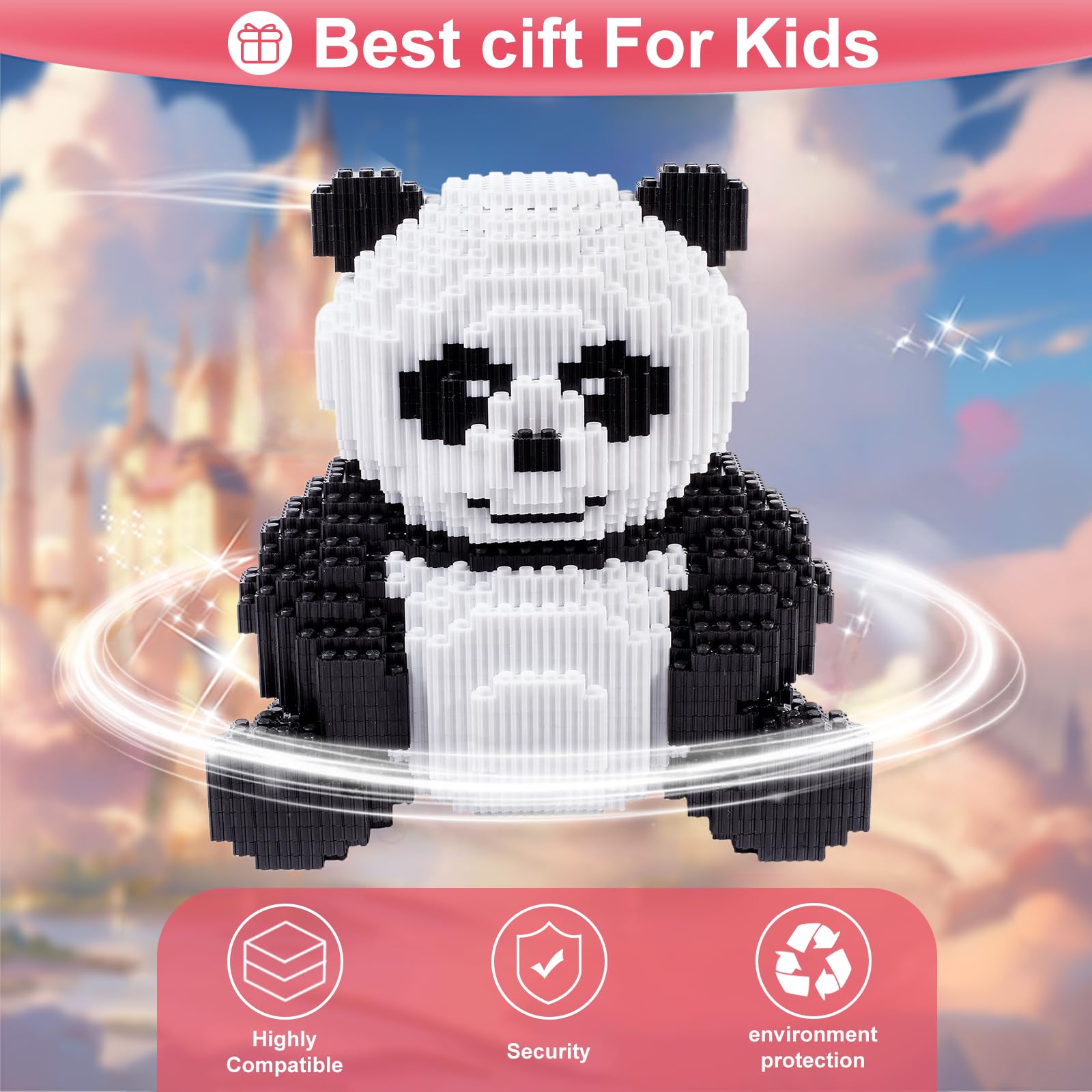 Panda figure from AHZILEI blocks displayed on a desk