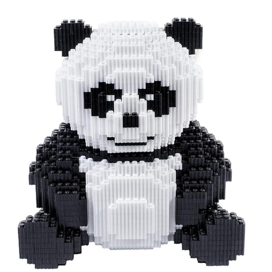 AHZILEI Panda mini blocks kit being assembled for creative play