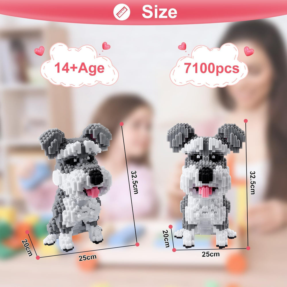 AHZILEI Schnauzer Dog mini blocks close-up showing precision and color variety.