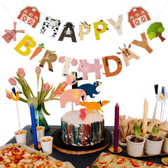 AI PARTY Farm Animals Banner DIY setup shown for easy assembly