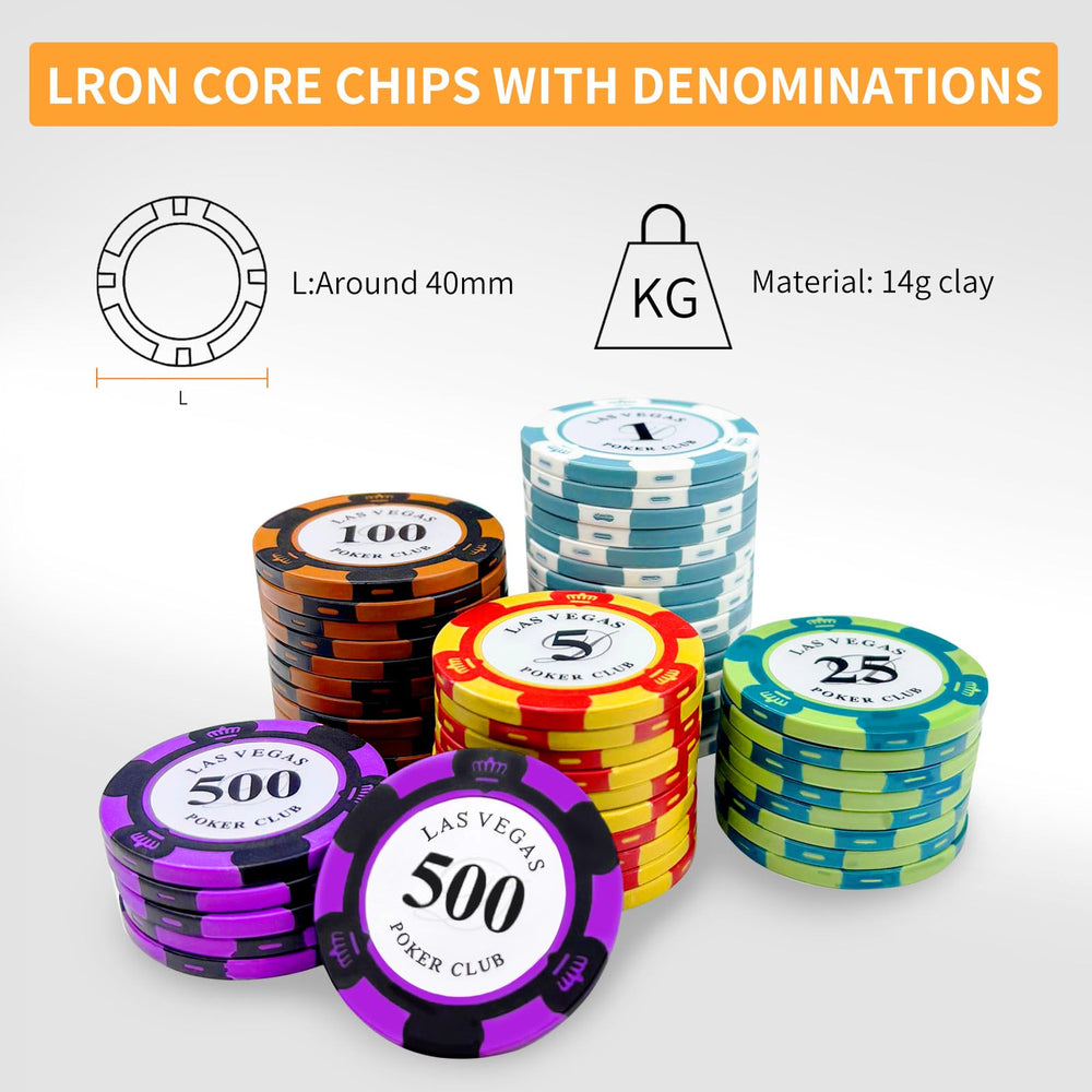 AIBETOMG poker kit includes dealer, small blind, big blind buttons and dice for authentic play.