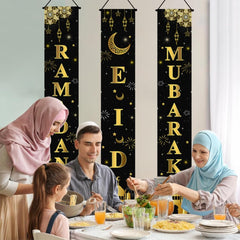 AIBIIN 3pc banner set includes lanyards for versatile Eid decor.