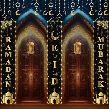 AIBIIN 3pc Ramadan Mubarak banner for front door, vibrant decor for welcoming guests.