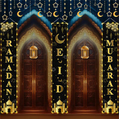 AIBIIN 3pc Ramadan Mubarak banner for front door, vibrant decor for welcoming guests.