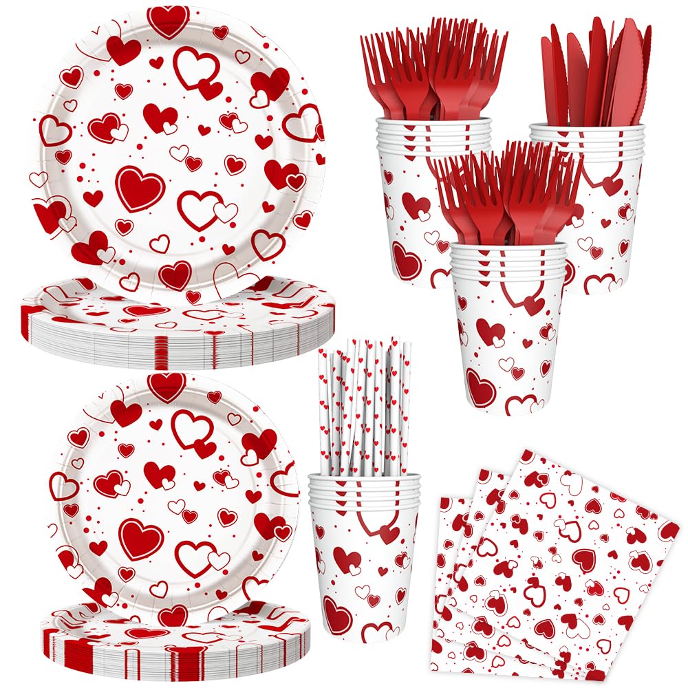 AIBIIN Valentines Day 9-inch plates with a red heart design for festive tables