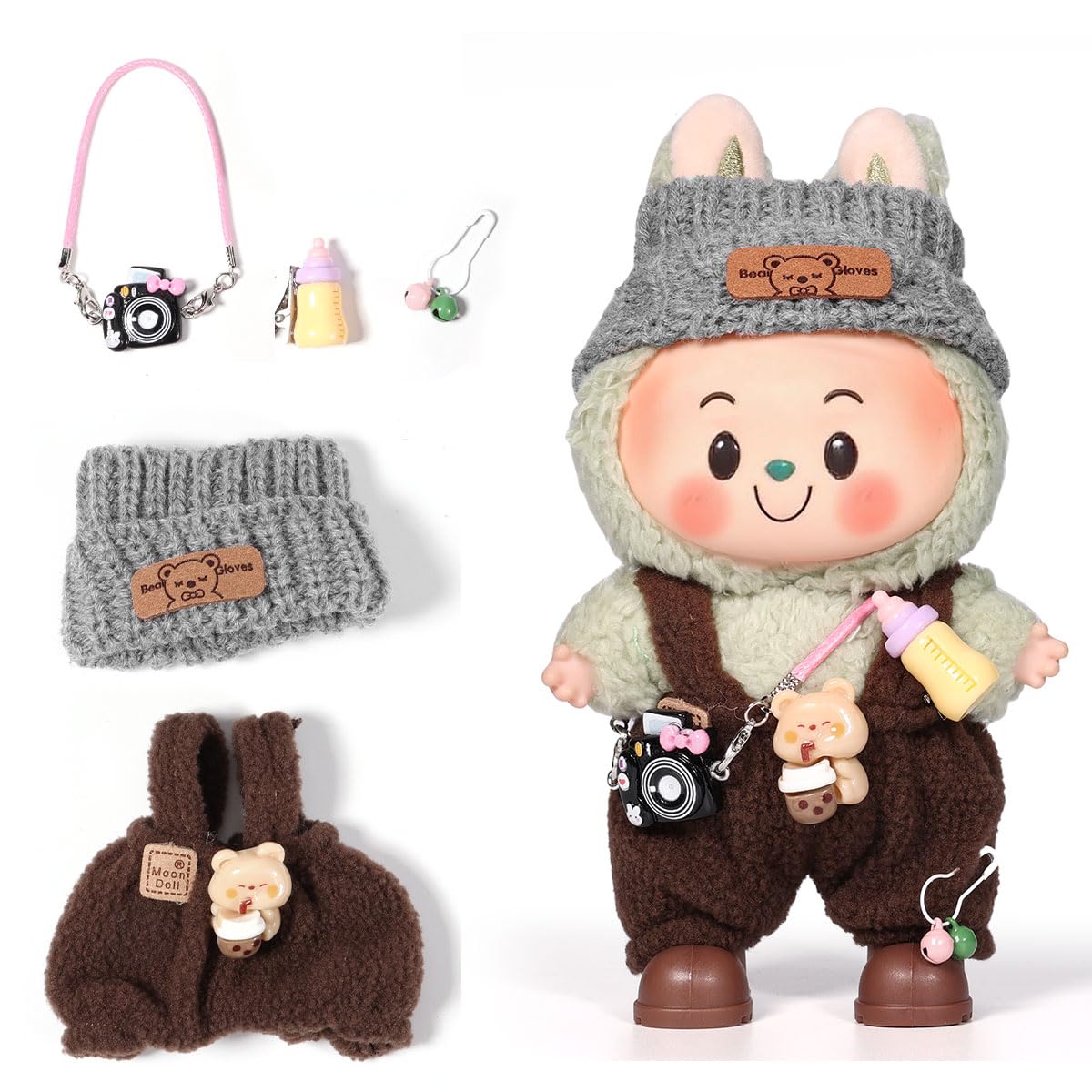 AICase 17cm doll clothes set brown-14 top and hat ready for stylish play and display.
