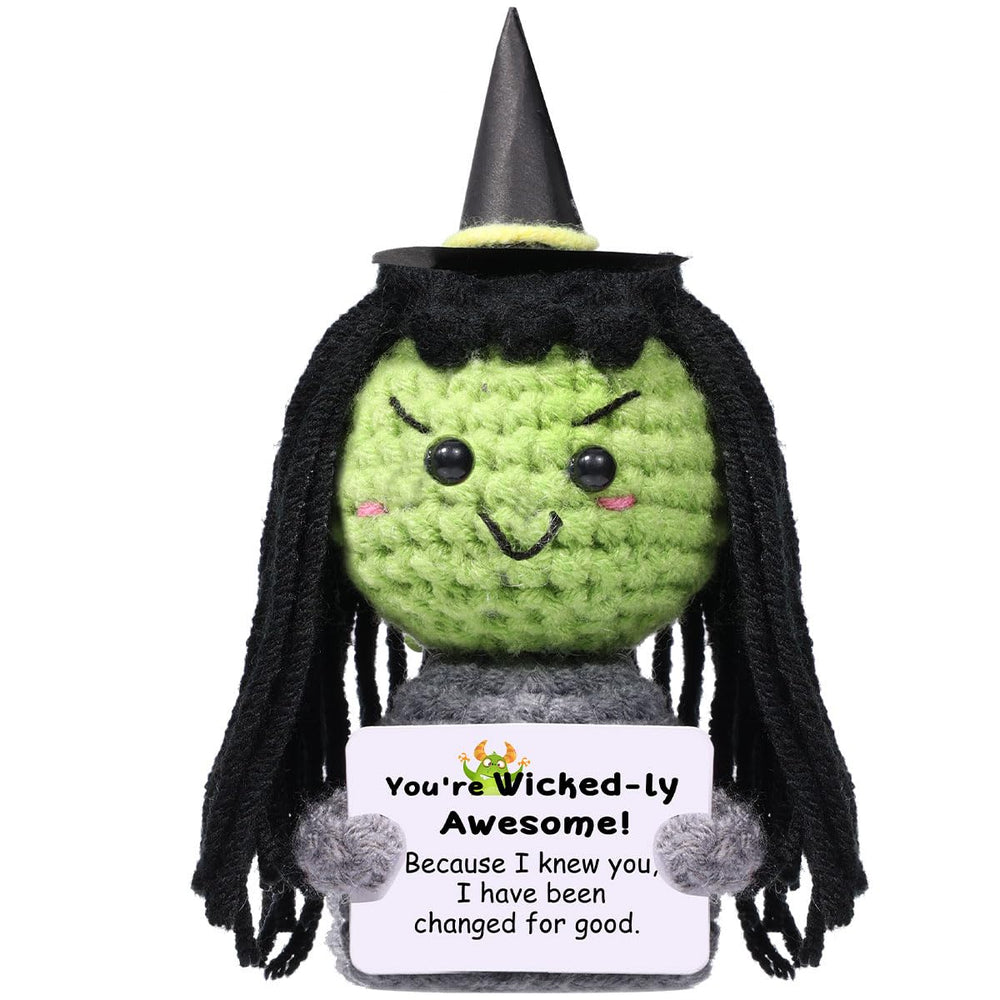 AICase Wicked Dolls Elphaba crochet doll front view with hidden message for daily inspiration