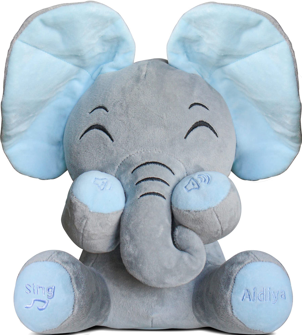 Aidiya elephant stuffed animal blue front view ideal for cuddling and comforting moments.