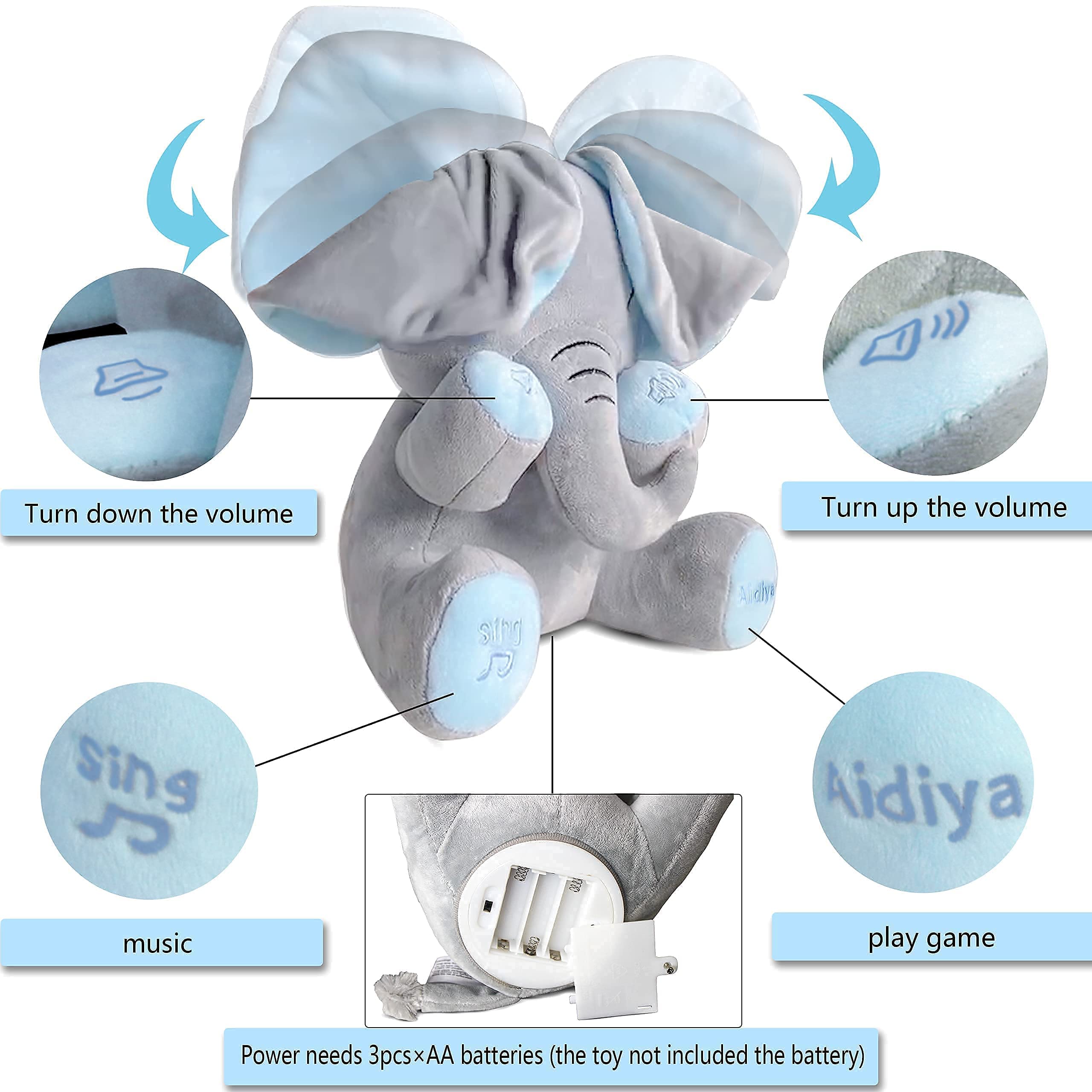 Aidiya elephant tummy-time support feature encouraging early movement and exploration.