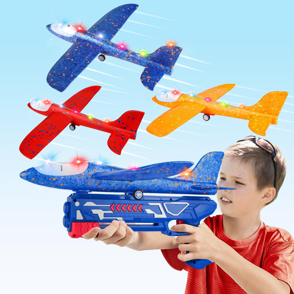 Aiencsai blue foam glider in flight for outdoor play