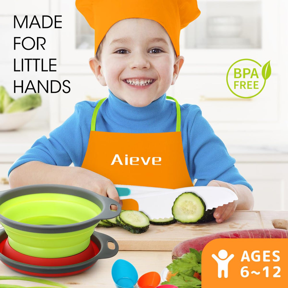 AIEVE kid-friendly knife set enables safe real cooking practice.