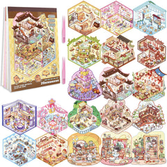 Aifong 20-set DIY 3D sticker scene notebook for creative play and collection.