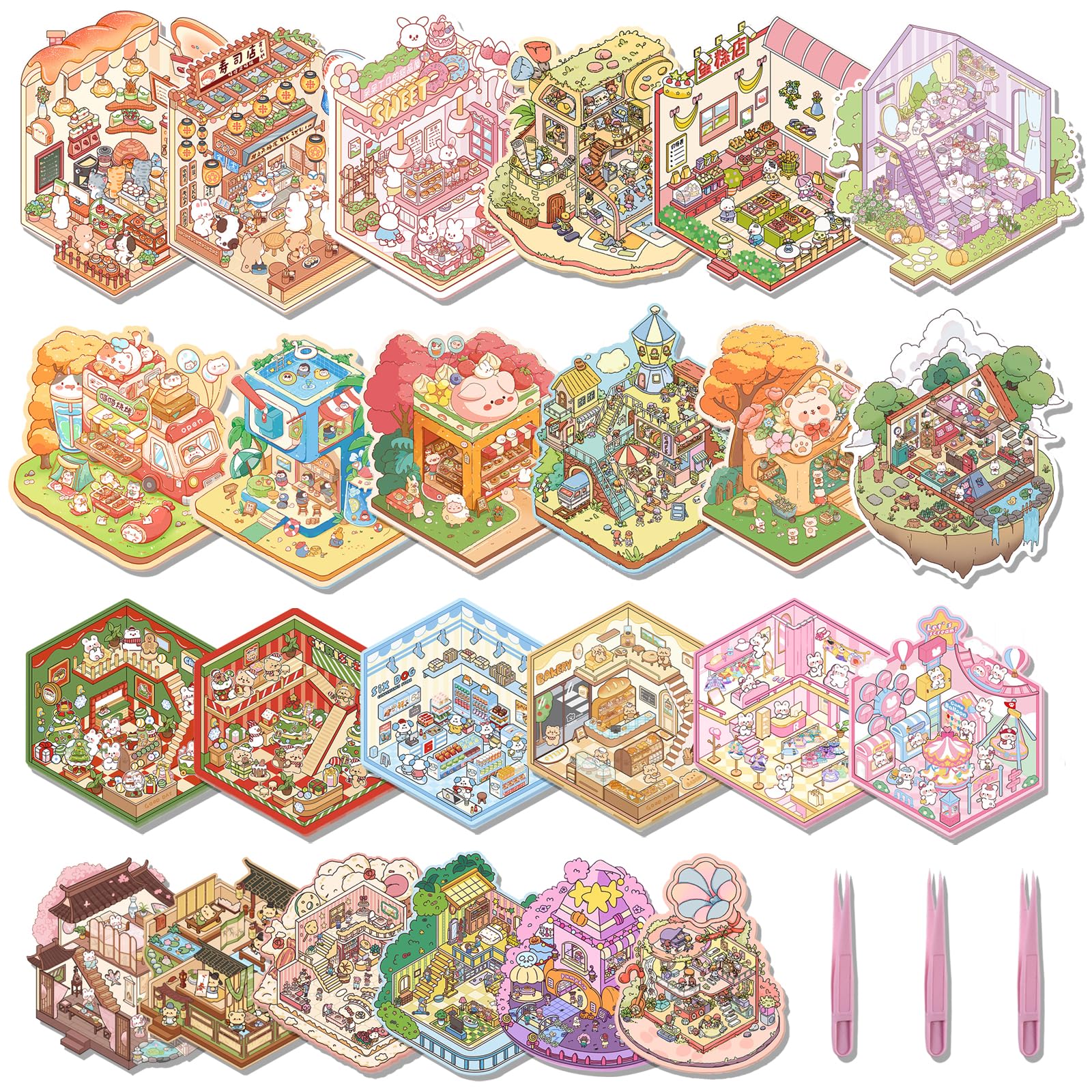 Aifong 3D sticker forest house scene for creative relaxation.