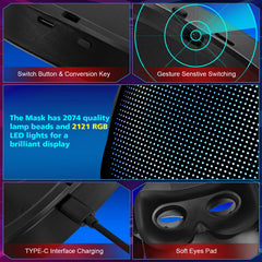 AIGLUN LED mask with Bluetooth app for personalized text and photos.