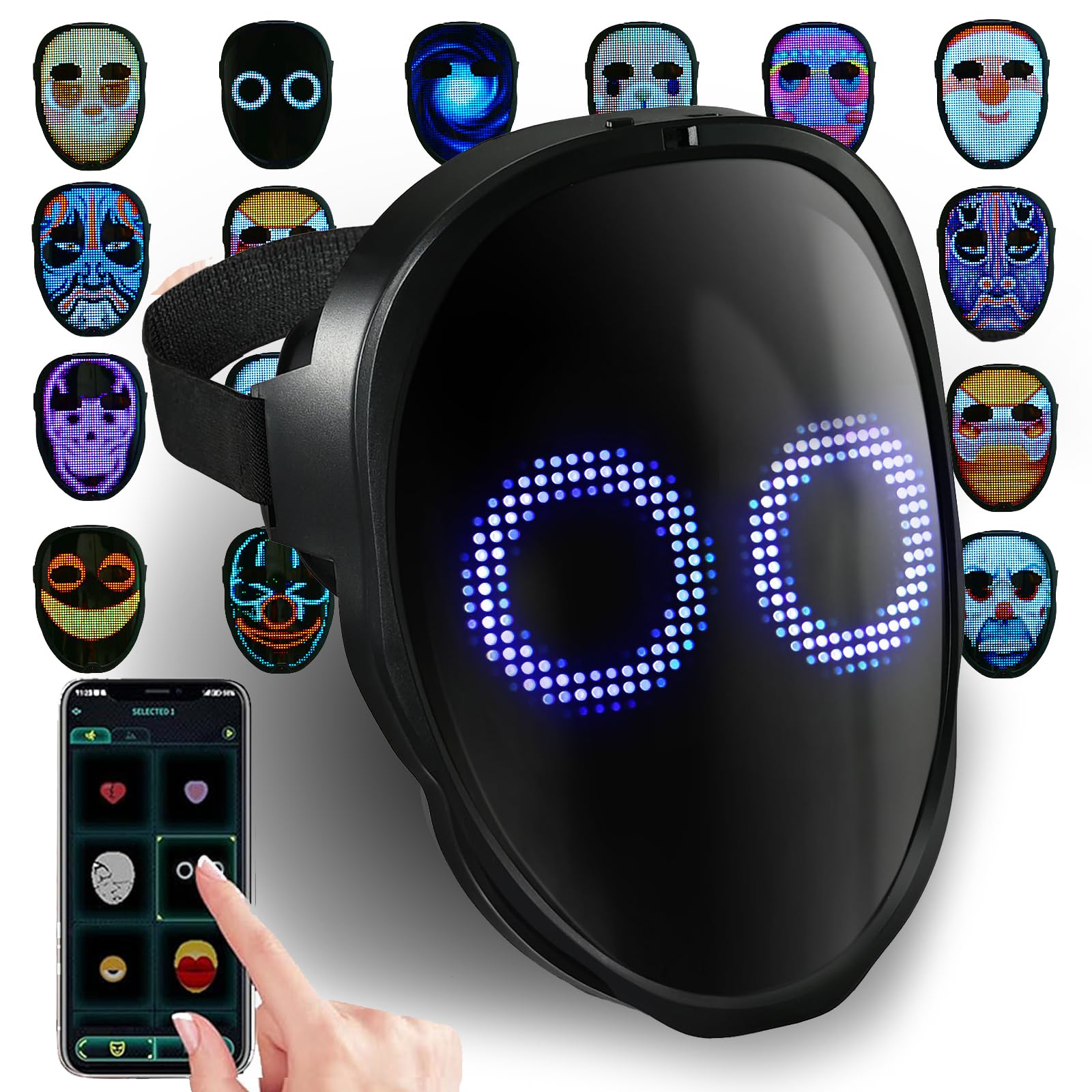 AIGLUN LED face mask with gesture control shows dynamic effects for cosplay.