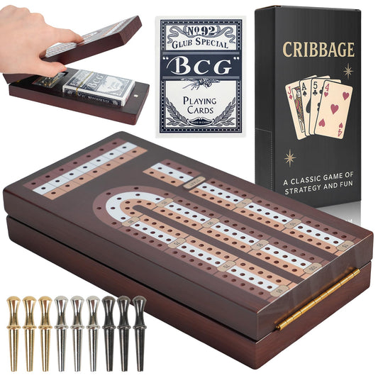 Aigomc cribbage board folded for travel, portable and easy to carry.
