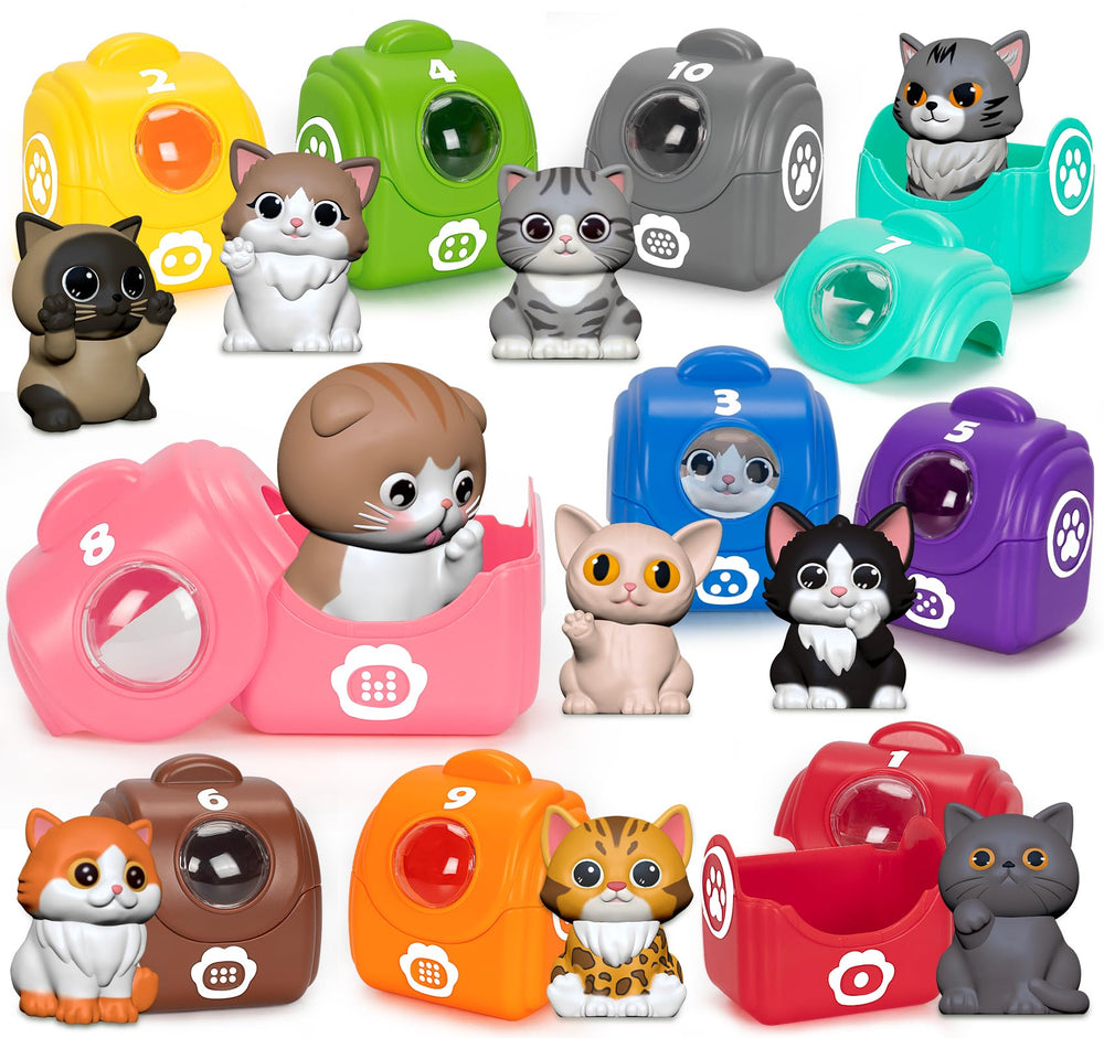 Aigybobo 20-piece cat toy kit with kitten puppets for fine motor play.