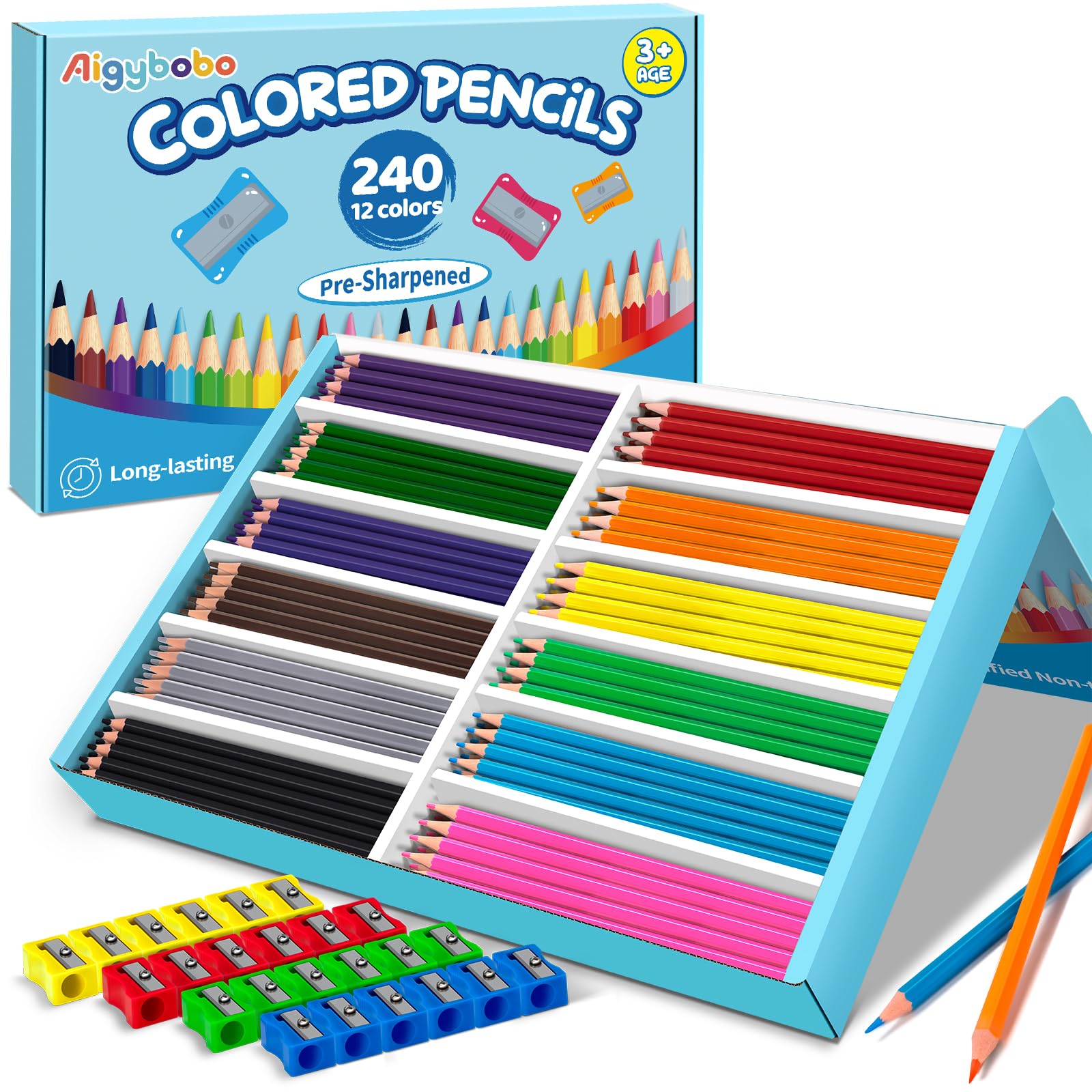 Aigybobo 240-count colored pencils bulk set for classrooms and home projects.