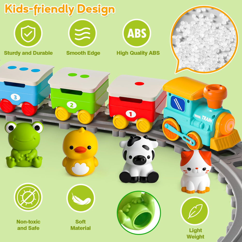 Aigybobo Toddler Train Set detachable roofs support flexible color and number games.