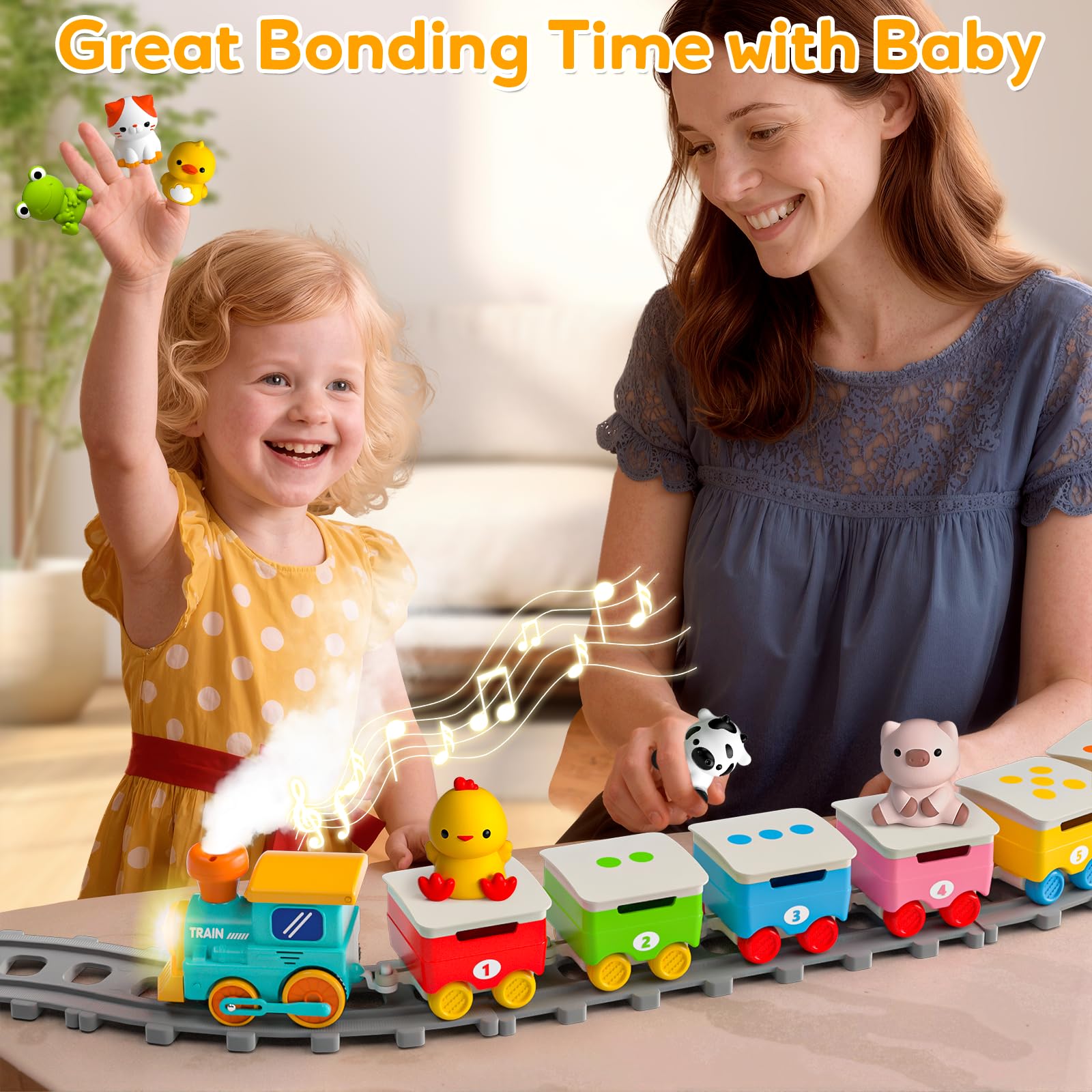 Aigybobo Toddler Train Set water injector adds a splash of realism to playtime.