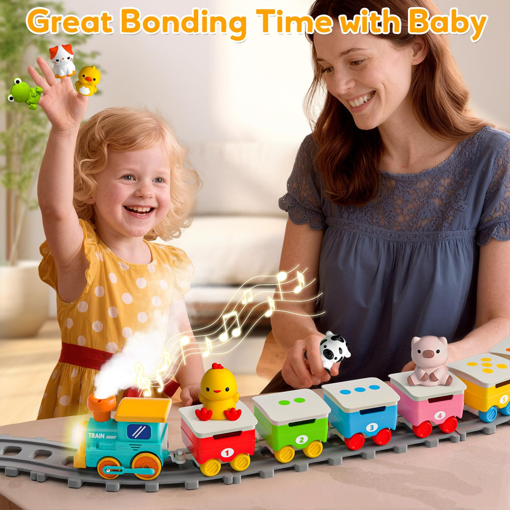 Aigybobo Toddler Train Set water injector adds a splash of realism to playtime.
