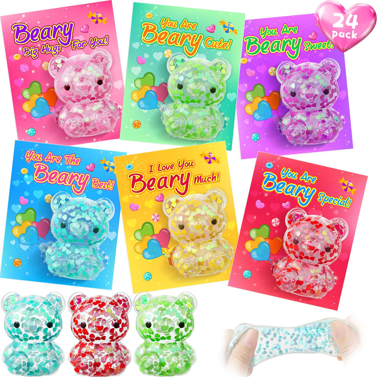 Aigybobo Valentines cards with glitter bears for classroom gift exchanges.