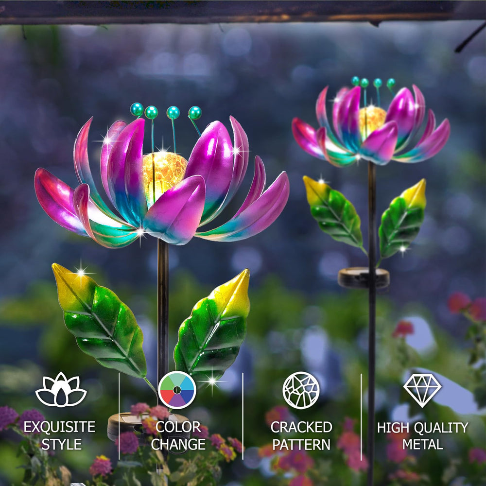 AIINY lotus yard art with LED crystal ball adds night-time color.