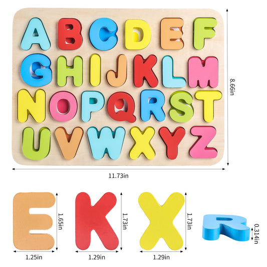 AILE alphabet puzzle chunky pieces are easy for little hands to pick up.