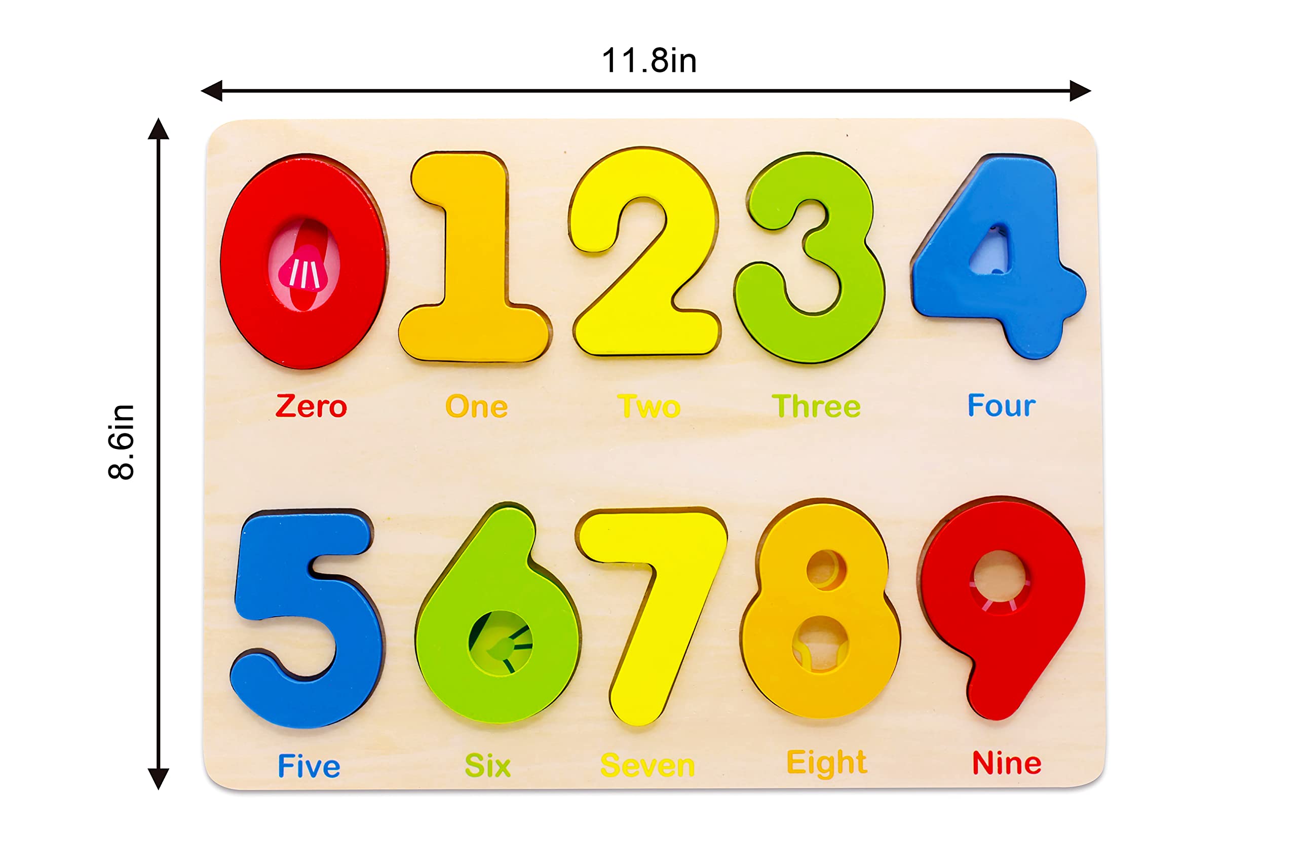 AILE wooden number puzzle board features cartoon illustrations for engagement.