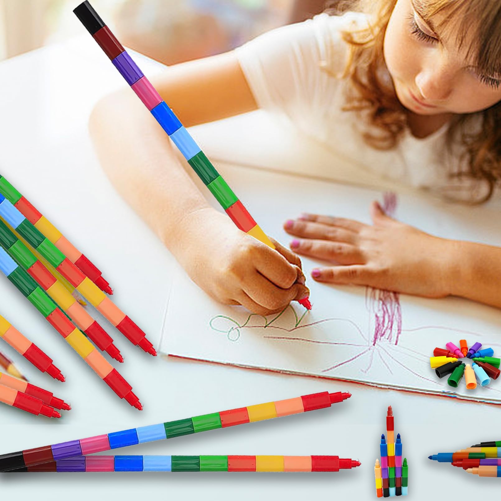 ailixinda kids painting with buildable rainbow crayons for imagination