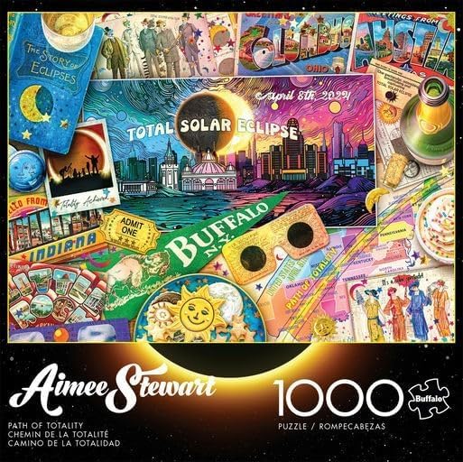 Aimee Stewart solar eclipse artwork puzzle for family and solo puzzle nights.